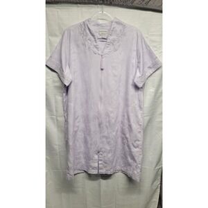 Miss Elaine Purple Embroidered Short Sleeve Zip Up Robe W/Pockets READ